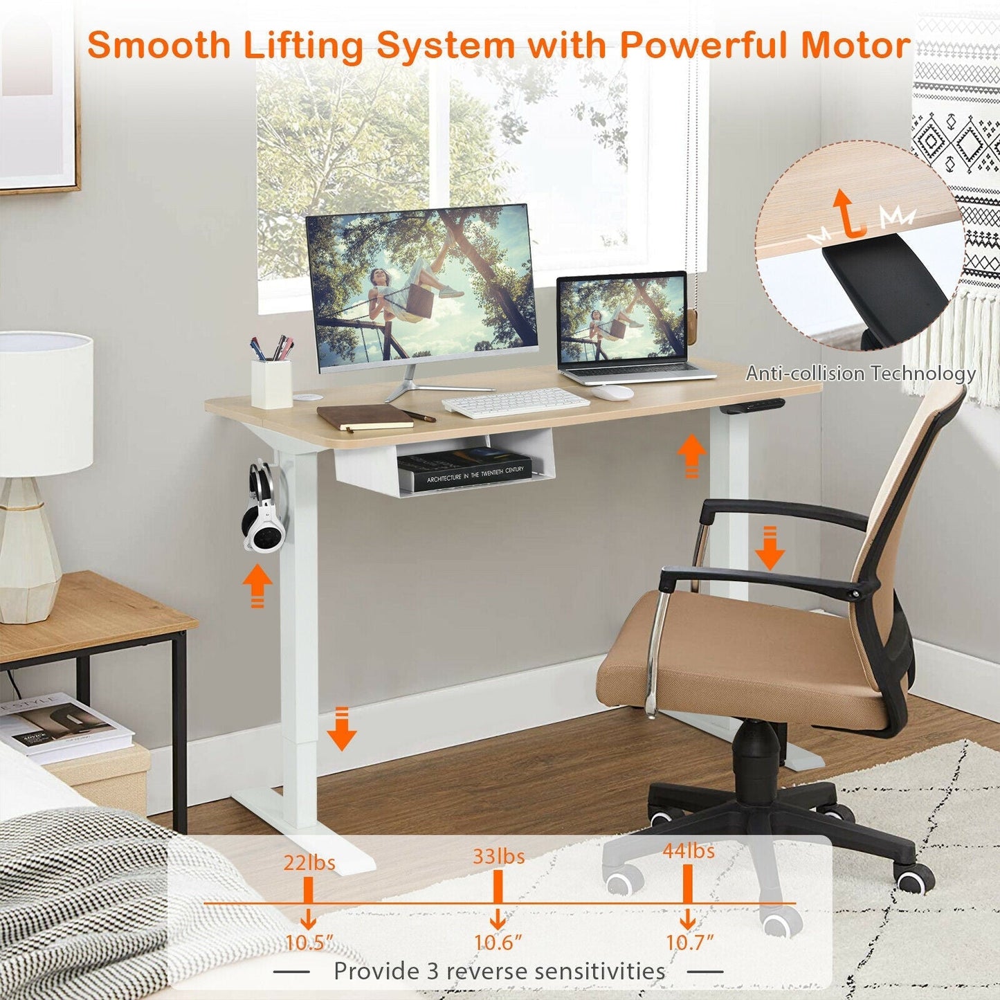 48-Inch Electric Standing Adjustable Desk with Control Panel and USB Port-Natural