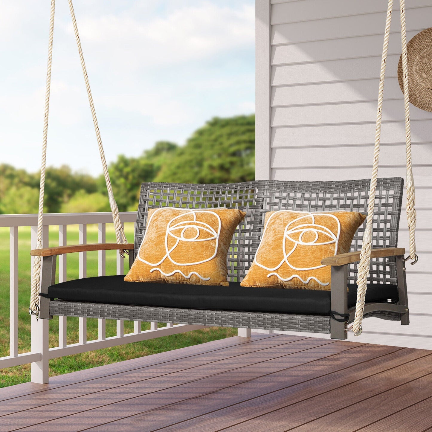 2-Person Patio Wicker Hanging Swing Chair