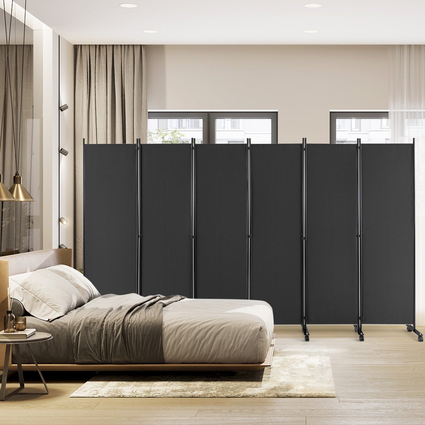 6 Panel 5.7 Feet Tall Rolling Room Divider on Wheels