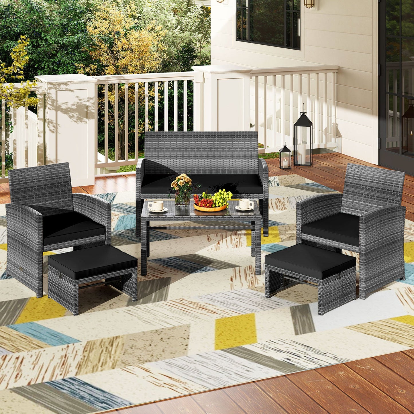 6 Pieces Patio Furniture Set Outdoor Sectional Conversation PE Rattan Sofa Set