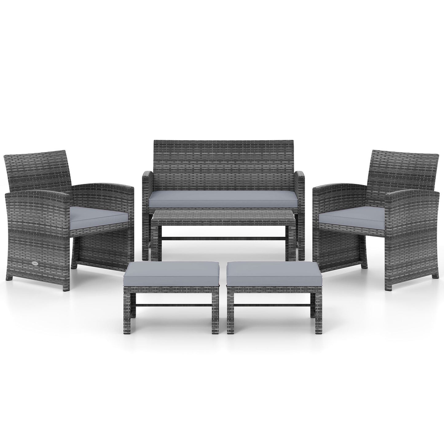 6 Pieces Patio Furniture Set Outdoor Sectional Conversation PE Rattan Sofa Set