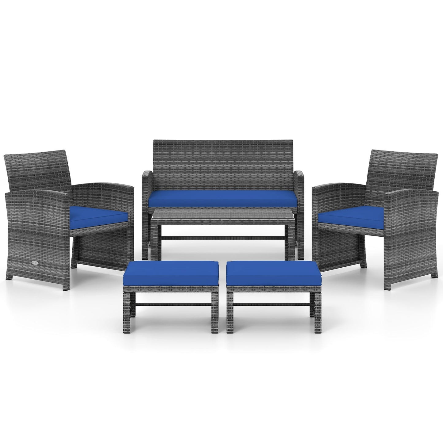 6 Pieces Patio Furniture Set Outdoor Sectional Conversation PE Rattan Sofa Set