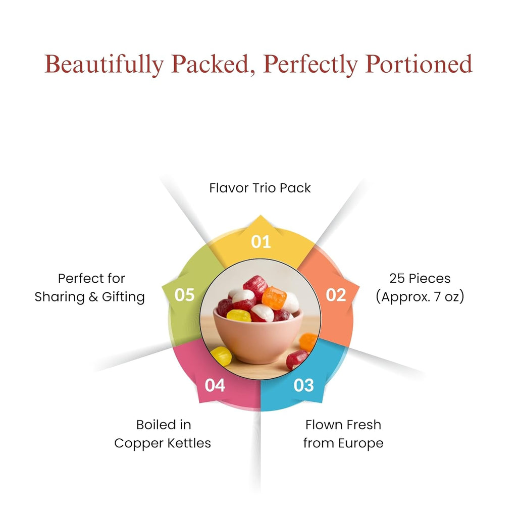 Andy Anand Sugar-Free Trio Hard Candy, 25 pc – Strawberry, Orange & Lemon, European Imported, Keto & Diabetic-Friendly Gourmet Gift Box