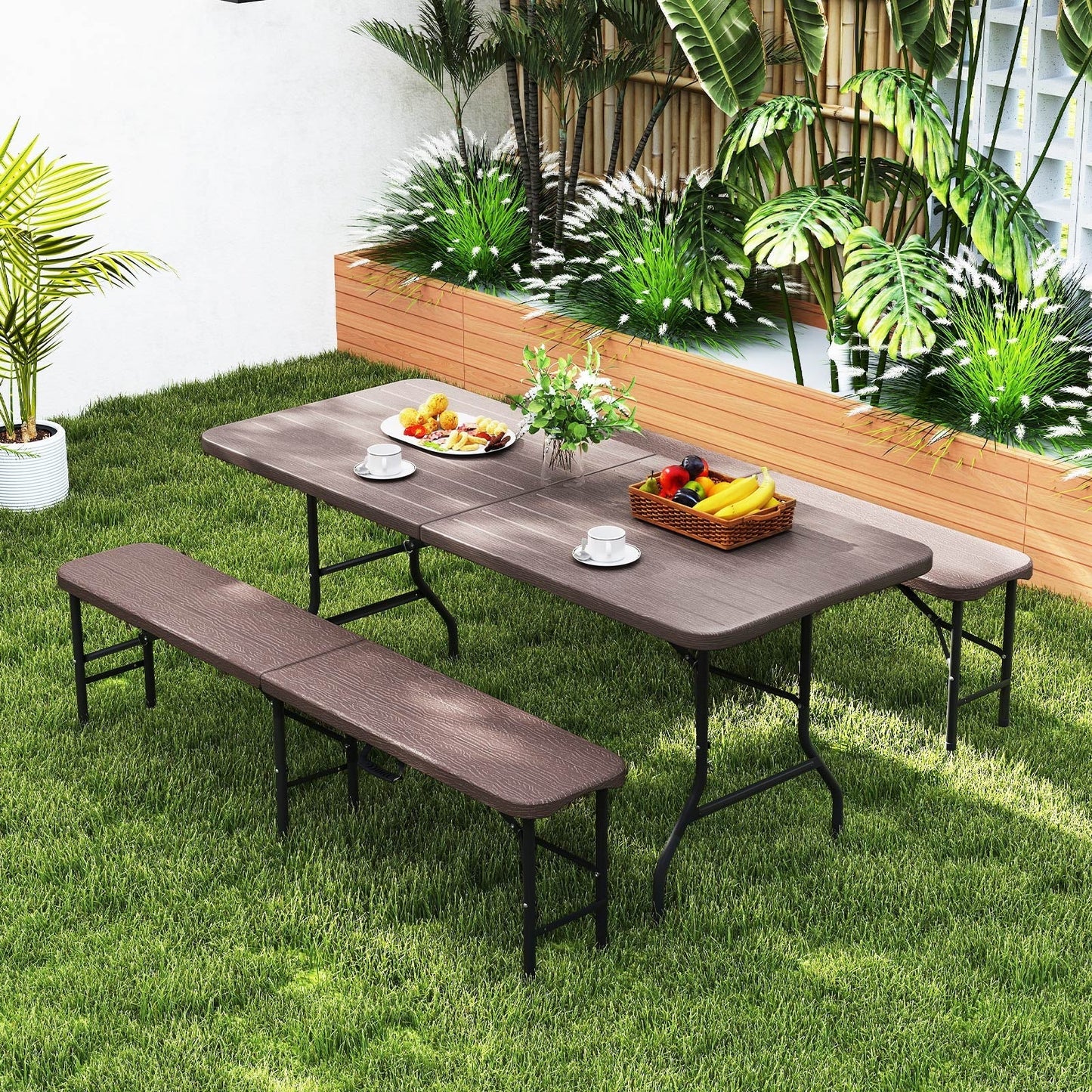 6 Feet Folding HDPE Bench with 1320 LBS Capacity and Handle Lock