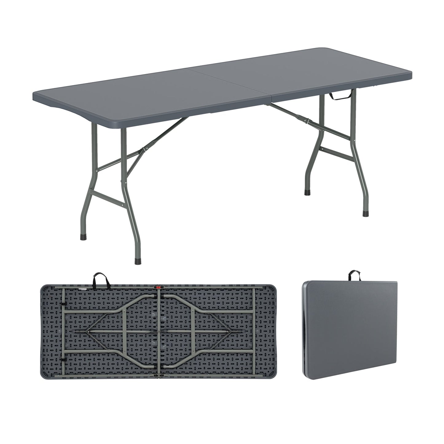 6 ft Portable Folding Table 350 LBS Fold-in-Half Table with HDPE Tabletop