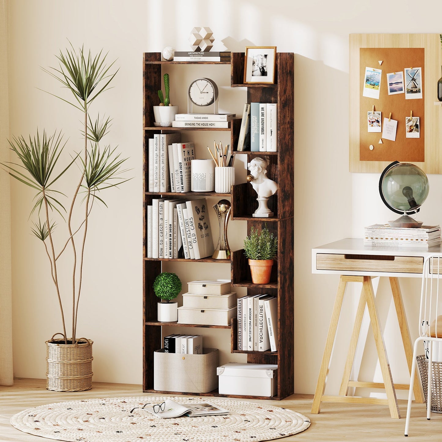 6-Tier Bookshelf Wooden Bookcase with 2 Anti-Tipping Kits Open Display Shelf