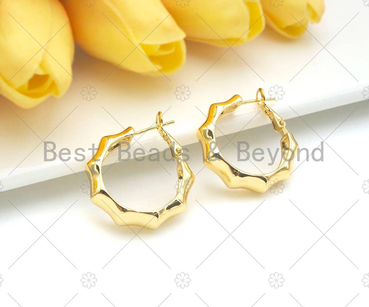 18K Gold Bamboo Hoop Earrings, Hoop Earrings, Modern thick Hoop, Everyday Earrings, Chunky Earrings, 29x34mm,sku#J311
