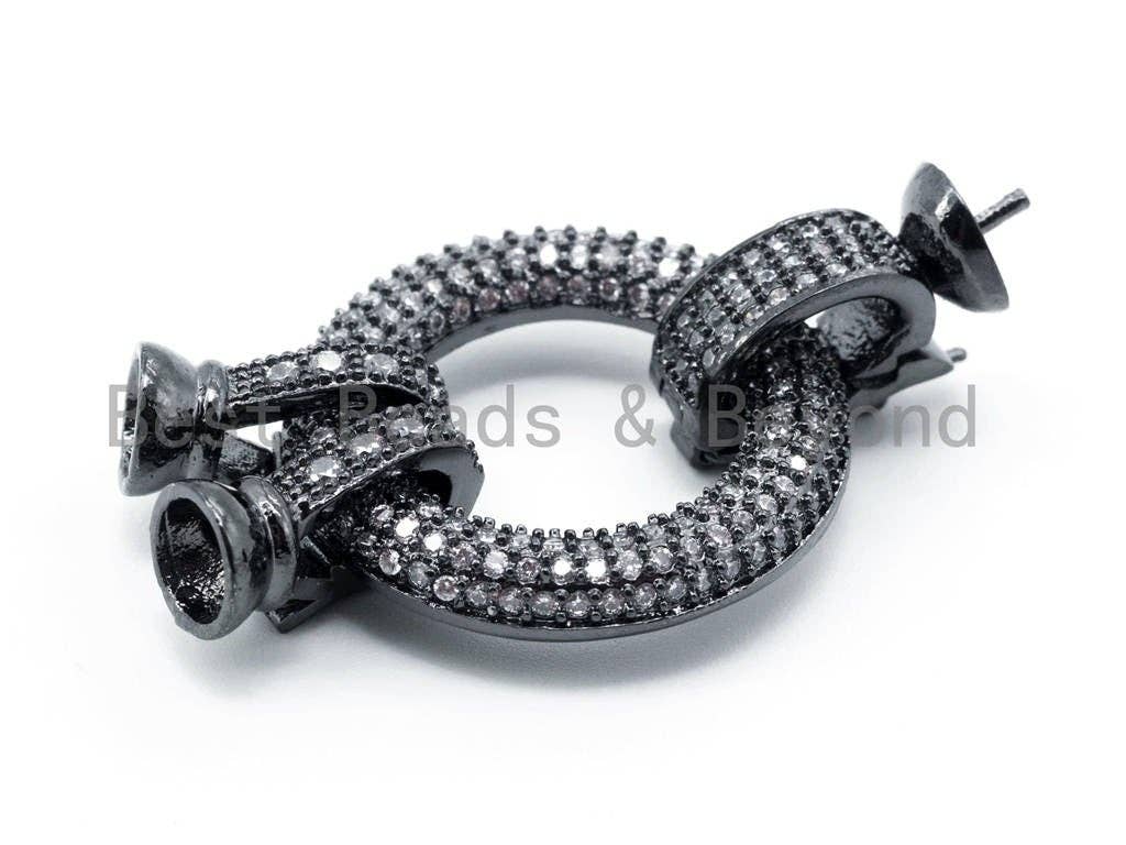 Large CZ Micro Pave Focal Clasp, 3-way Connector Clasp for jewelry Making, Gold Silver Focal Pendant Clasp, 38mm, sku#L156
