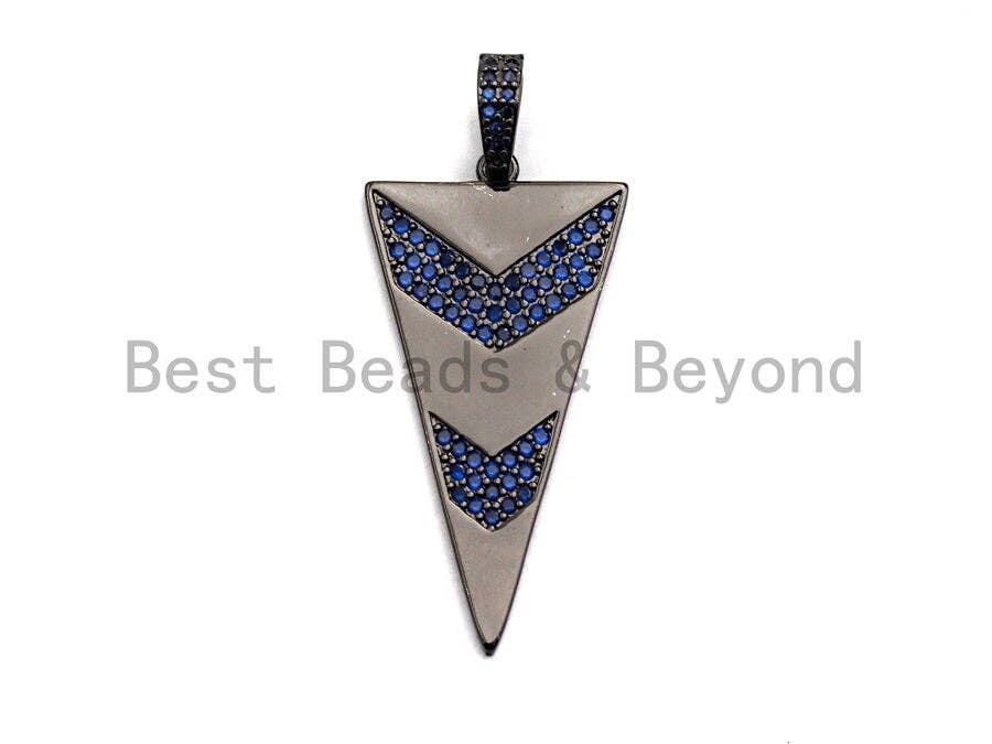 Gunmetal Triangle Shape with Blue/Pink/Black Arrow Pave CZ Pendant, CZ Pave Pendant, 20x46mm, sku#X103