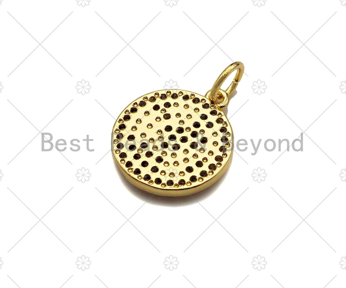 CZ Micro Pave North Star Moon Globe On Round Coin Shape Charm,Cubic Zirconia Medallion Charm, Necklace Bracelet Charm,12x14mm, Sku#LK234