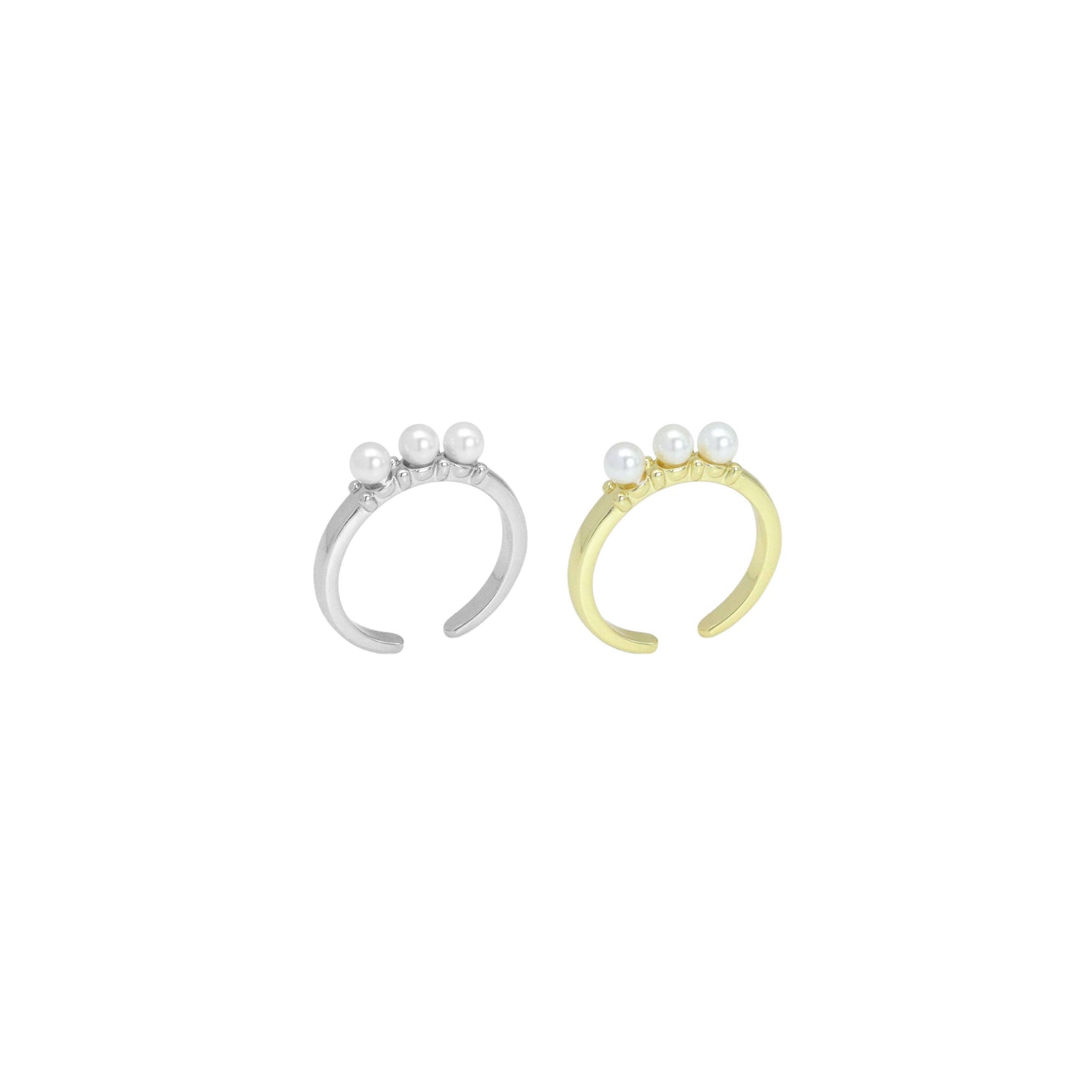 Gold Silver Three Pearl Thin Adjustable Ring, Sku#LX757