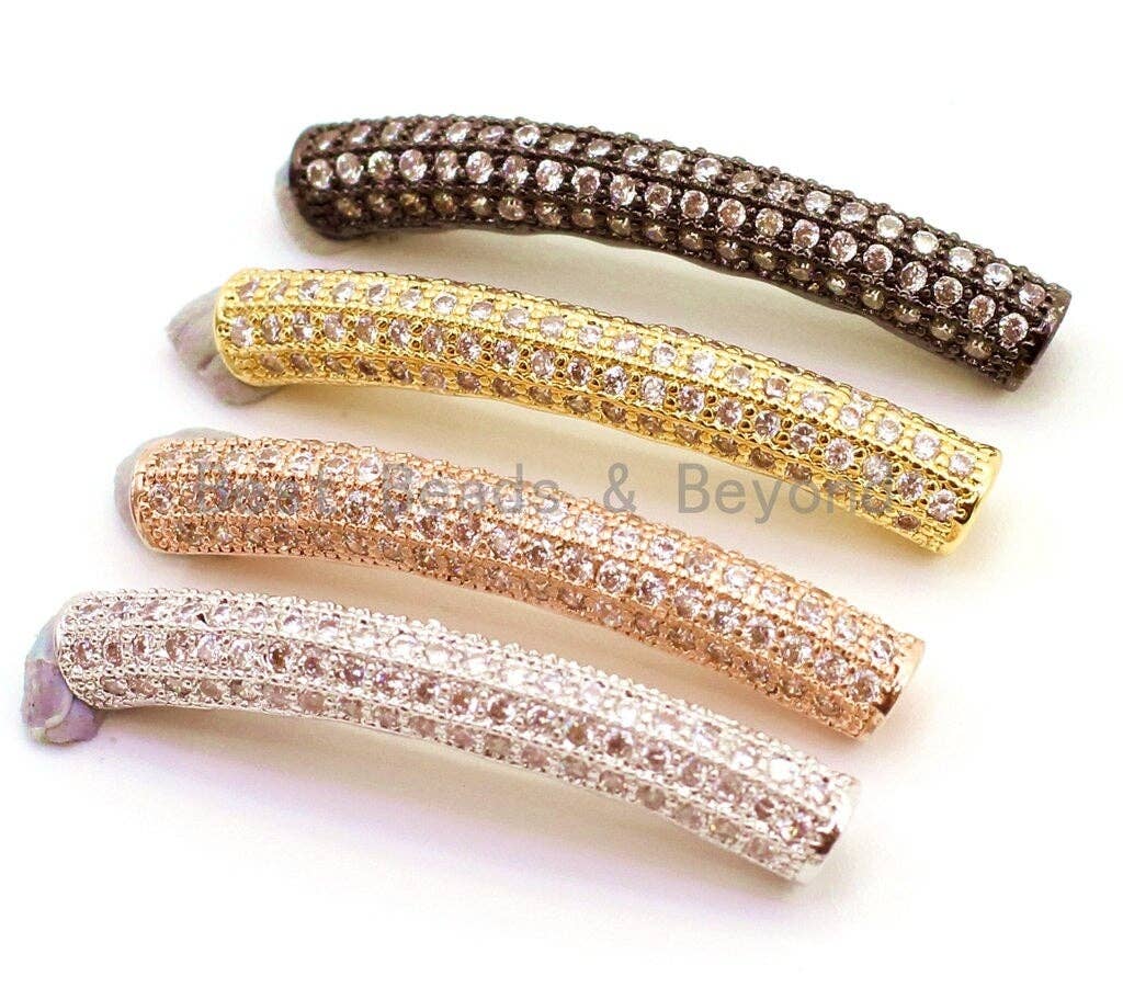 CZ Micro Pave 32x5mm Half Full Pave Tube for Bracelet/Necklace, Cubic Zirconia Separator Tube, Tube Beads, sku#G7