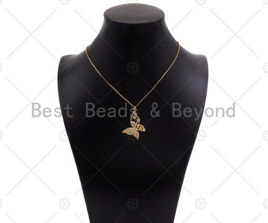 CZ Micro Pave Hollow Out Flower On Butterfly Shape Pendant/Charm,18K Dainty Gold Charm, Necklace Bracelet Charm Pendant,26x35mm,Sku#LK299