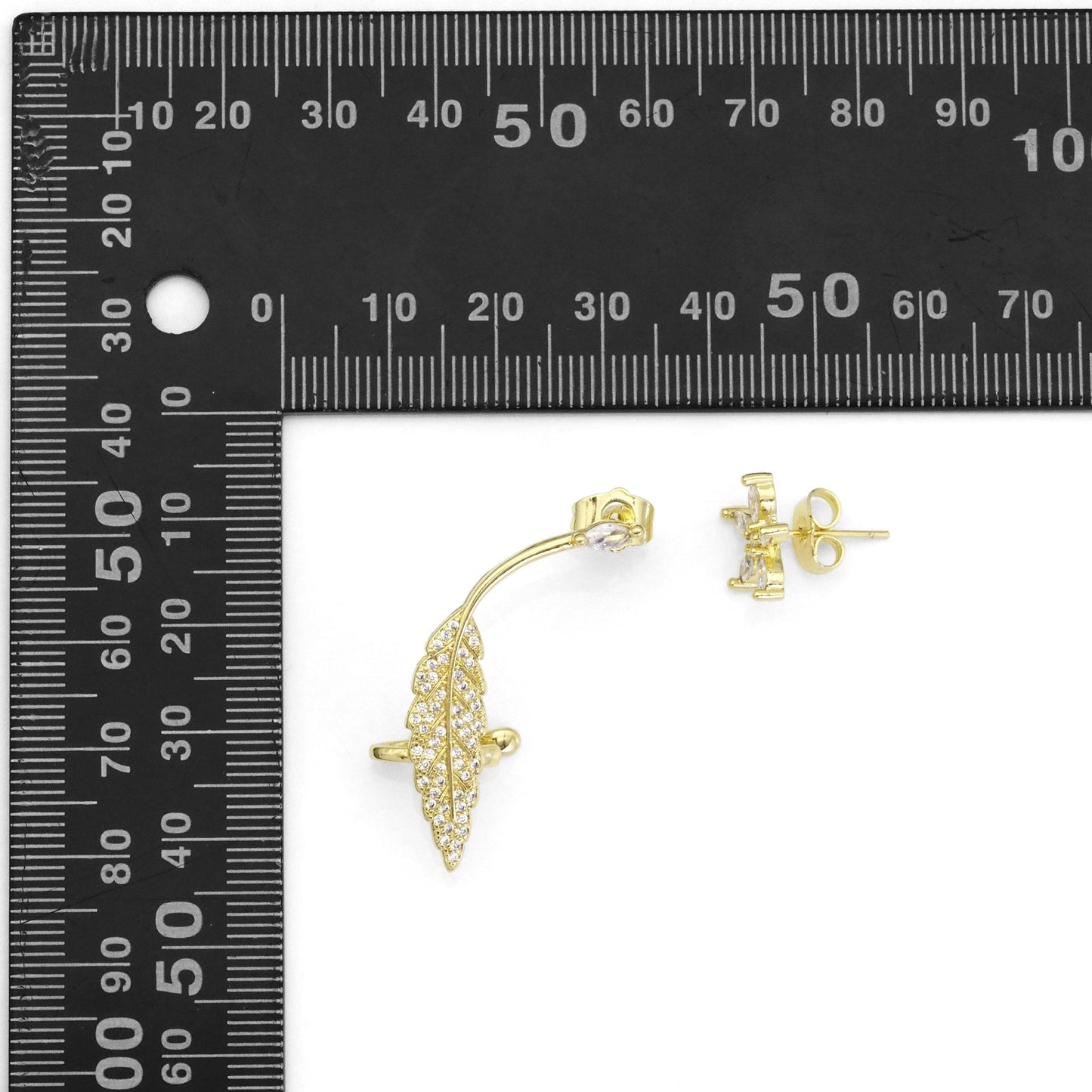 Clear CZ Flower Stud Leaft Stud Cuff Earrings, Sku#LK850