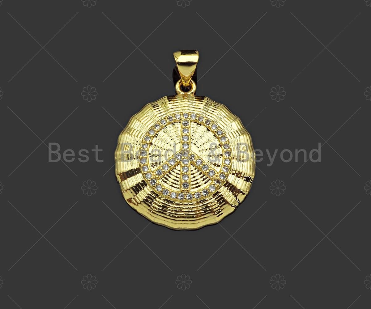 Gold Filled CZ Micro Pave Peace Sign On Web Round Shape Pendant, 18K Gold Filled Charm, Necklace Bracelet Charm Pendant,21x23mm,Sku#LK355