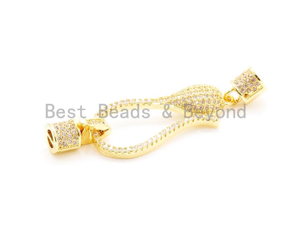 CZ Micro Pave S Lobster Hook Clasp Connector for Knotting and Threading 48x14mm, Cubic Zirconia Clasp, Clasp/Connector/Pendant,sku#H51