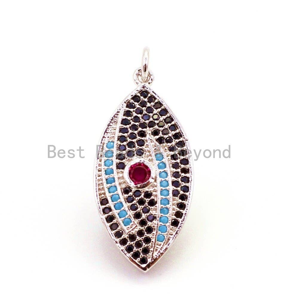CZ Micro Pave Mixed Color Marquise Shape Evil Eye Charm/Pendant, Cubic Zirconia Pendant,13x30mm, sku#F22