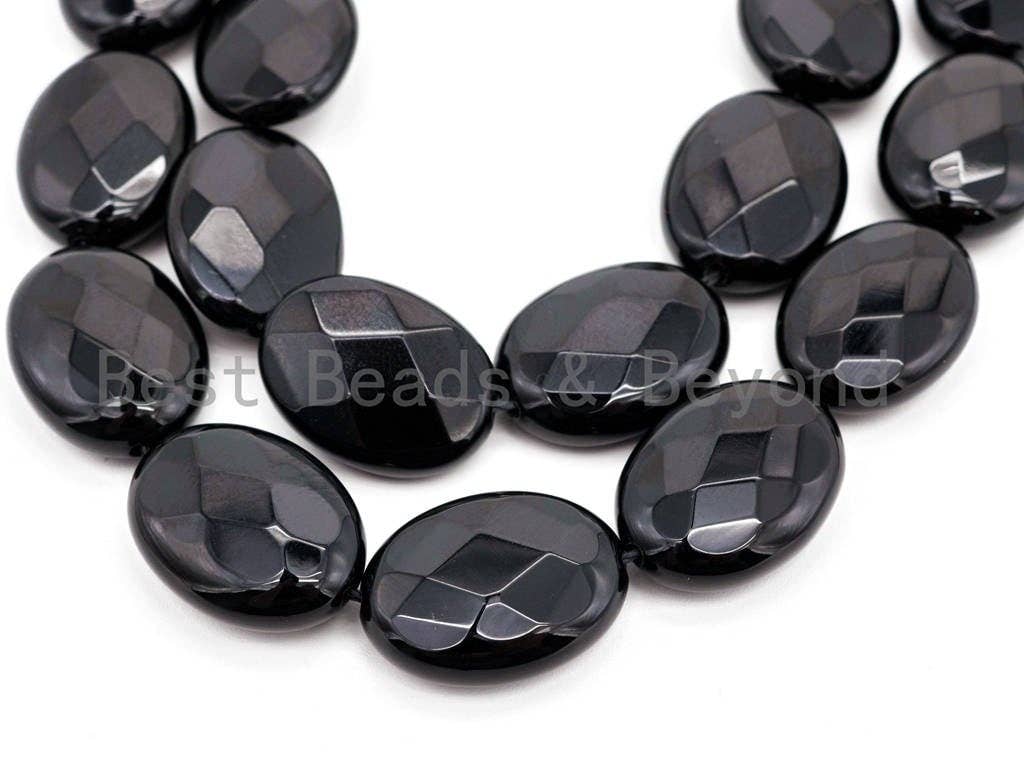 Quality Faceted Oval Black Onyx Beads Natural Stones, Gemstones Beads, Black Loose Beads, Oval Beads, 15.5" Full Strand, SKU#Q14