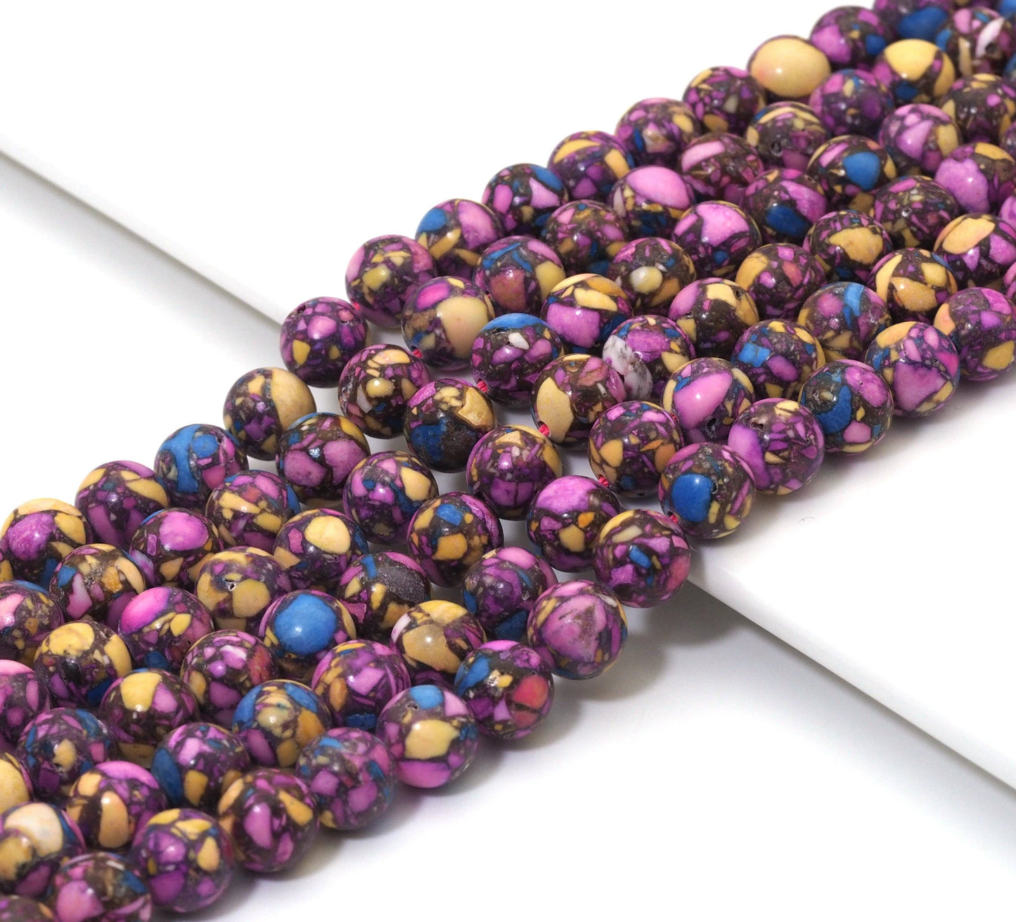 Purple Yellow Blue Imperial Jasper Round Smooth Beads, 10mm, Sku#U1489