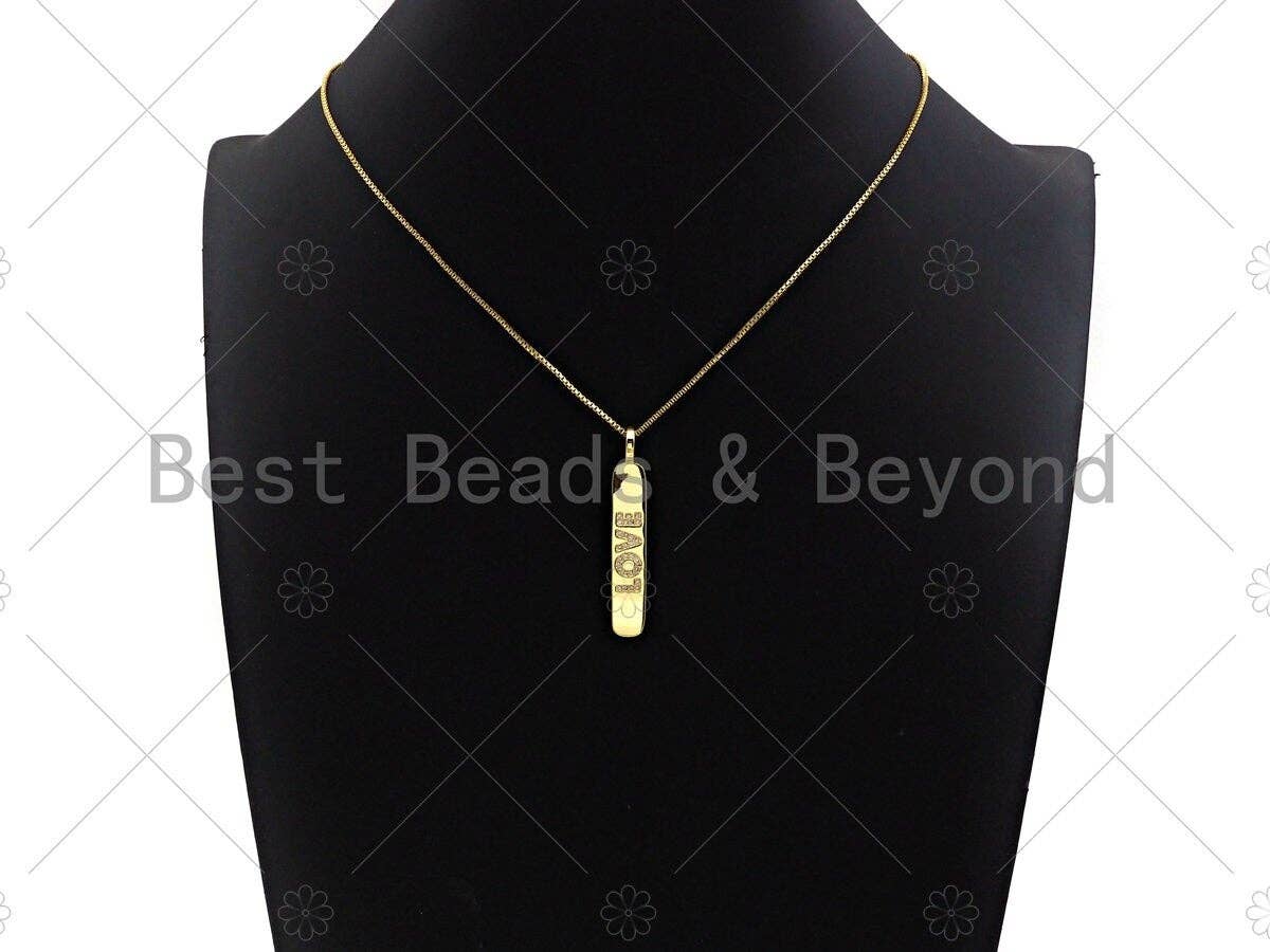 CZ Love Micro Pave LOVE Bar Pendant, Cubic Zirconia Strip Pendant, Love Charm, CZ Micro Pave Pendant, Love Charm, 44x7mm, sku#LK135