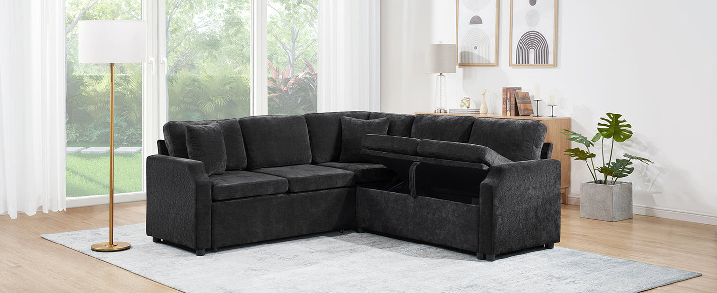 L-shaped Sectional Sofa Bed with Hidden Storage