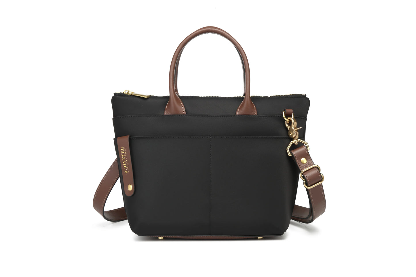 Dot | Small Tote | Black Nylon + Brown Leather