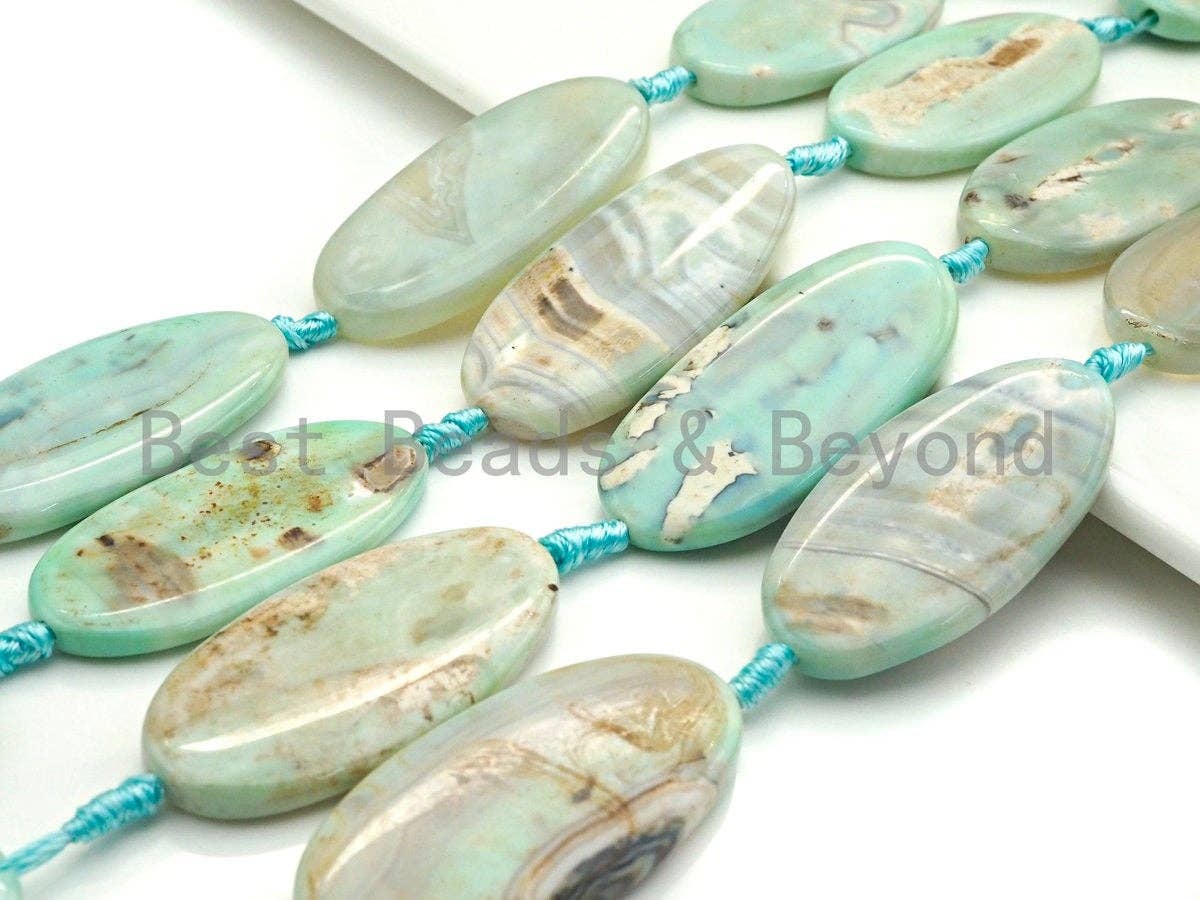 1pc/6pc Natural Blue Agate Large Long Oval Spacer Beads, Turquoise Blue Agate Spacer Beads, 25x50mm, Sku#U878