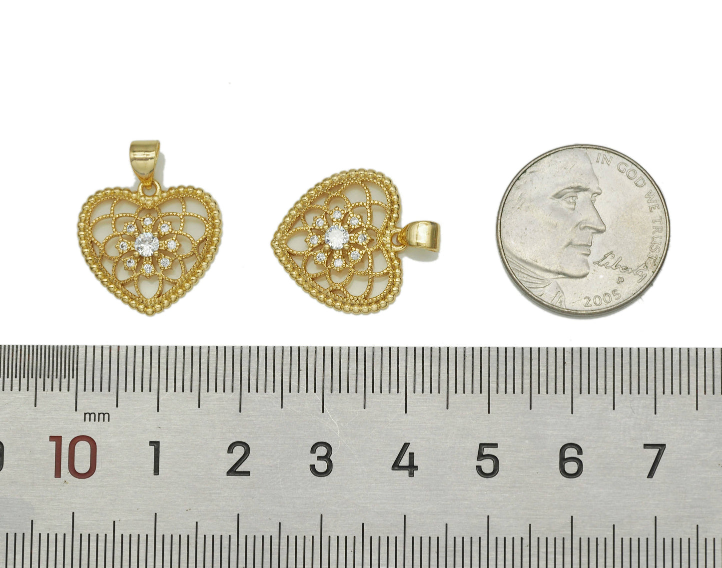 CZ Filigree Heart Charm, Sku#LK606