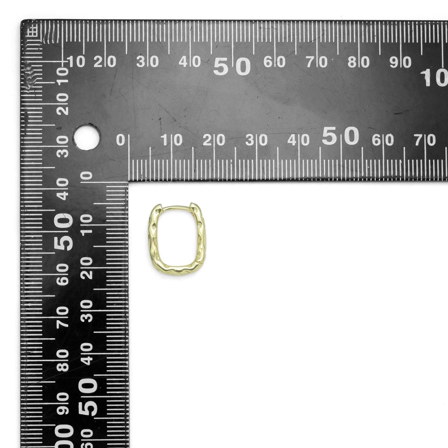 hammered Gold Silver Rectangle Hoop Earrings, Sku#A303