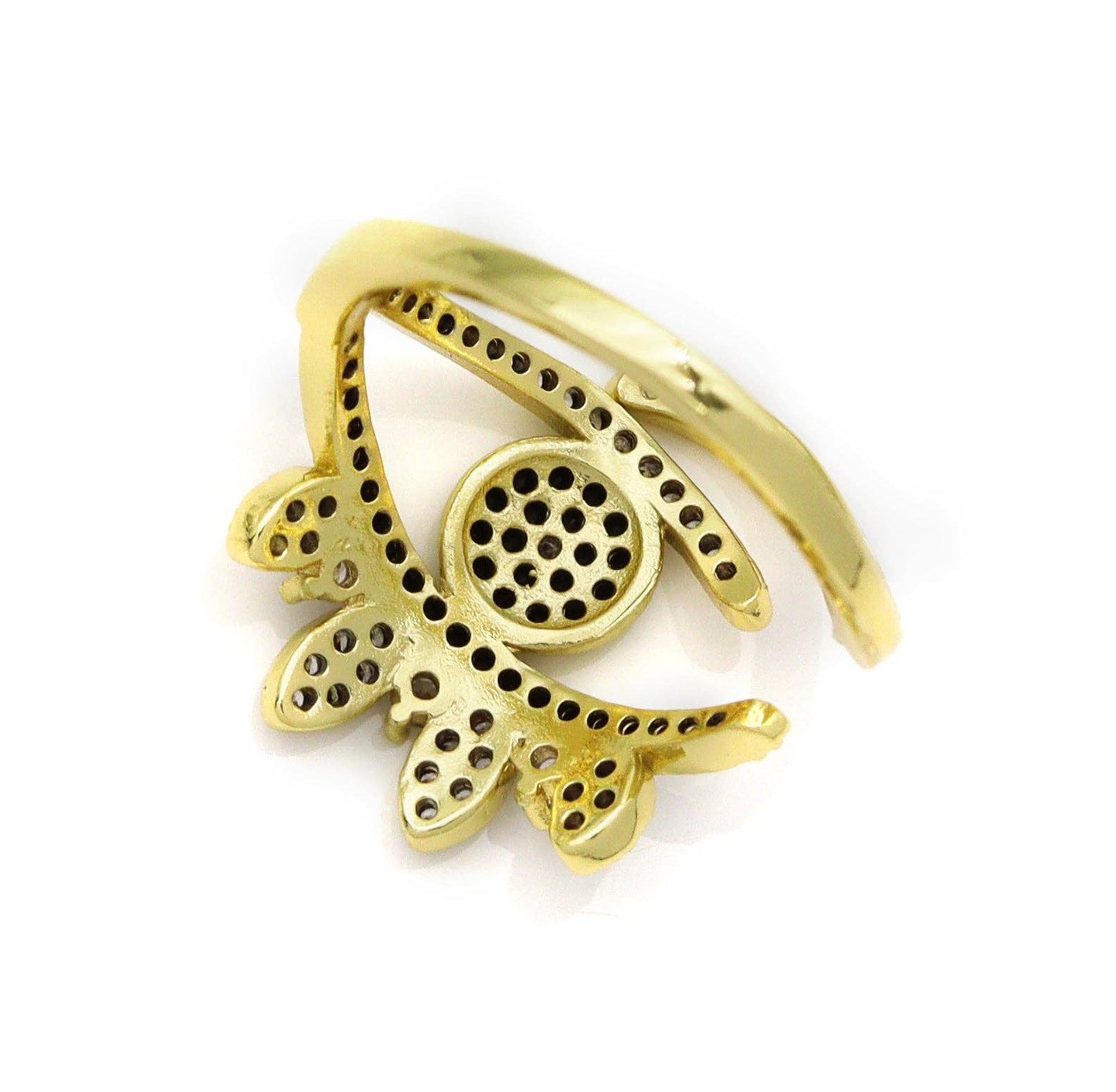 Black CZ Gold Evil Eye Oval Adjustable Ring, Sku#JL142