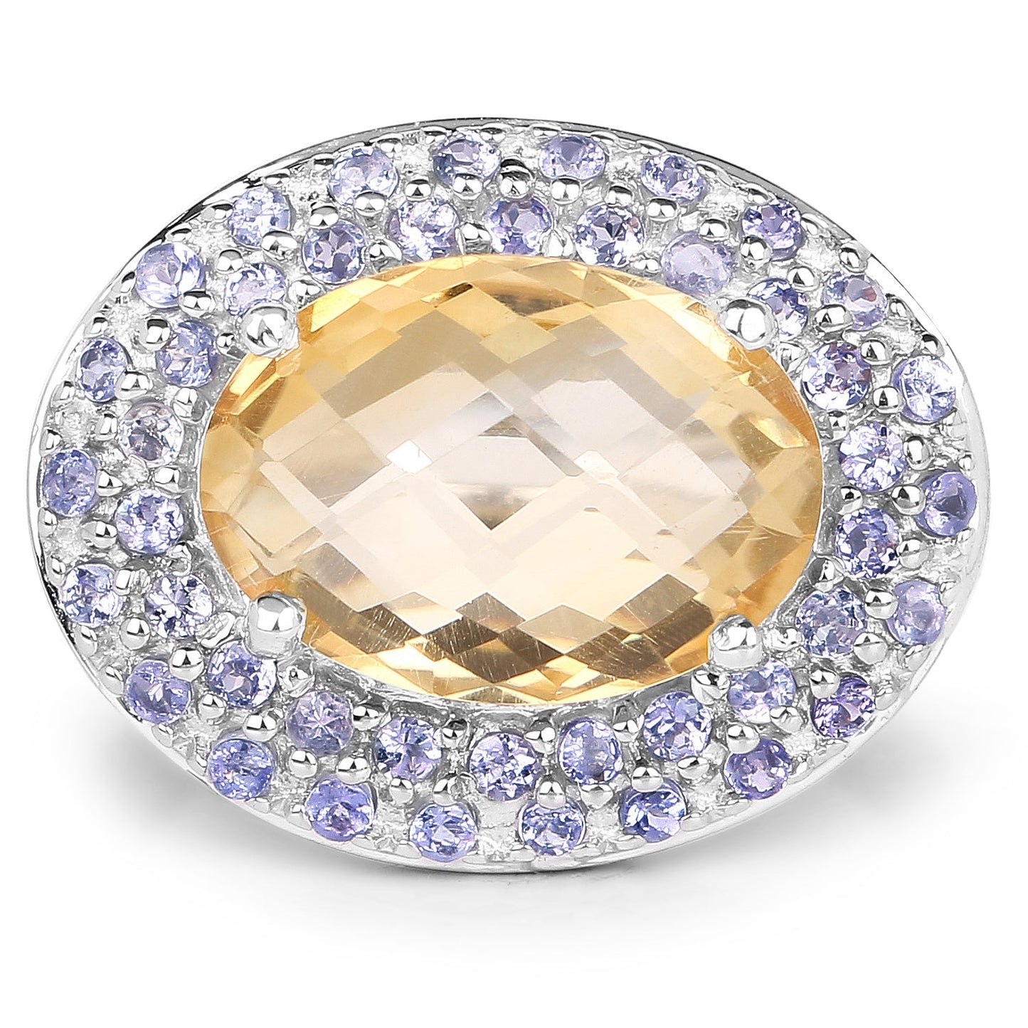 5.78 Carat Genuine Citrine and Tanzanite .925 Sterling Silver Ring