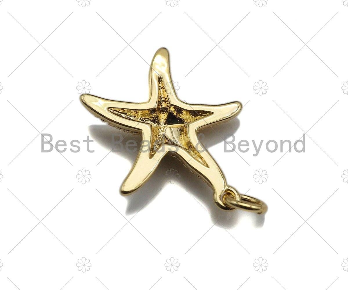 CZ Micro Pave Starfish Pendant, Cubic Zirconia Starfish Pendant Charm for Necklace Bracelet Earrings Making, 19x22mm,sku#L359