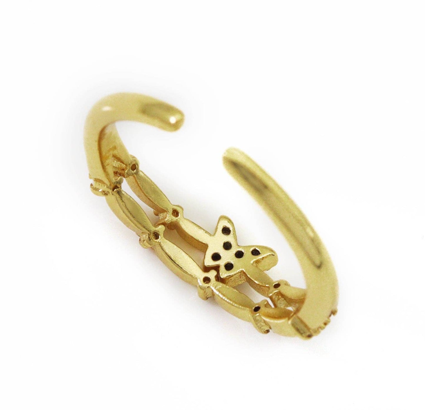 Clear CZ Gold Butterfly Thin Stackable Ring, Sku#LK738