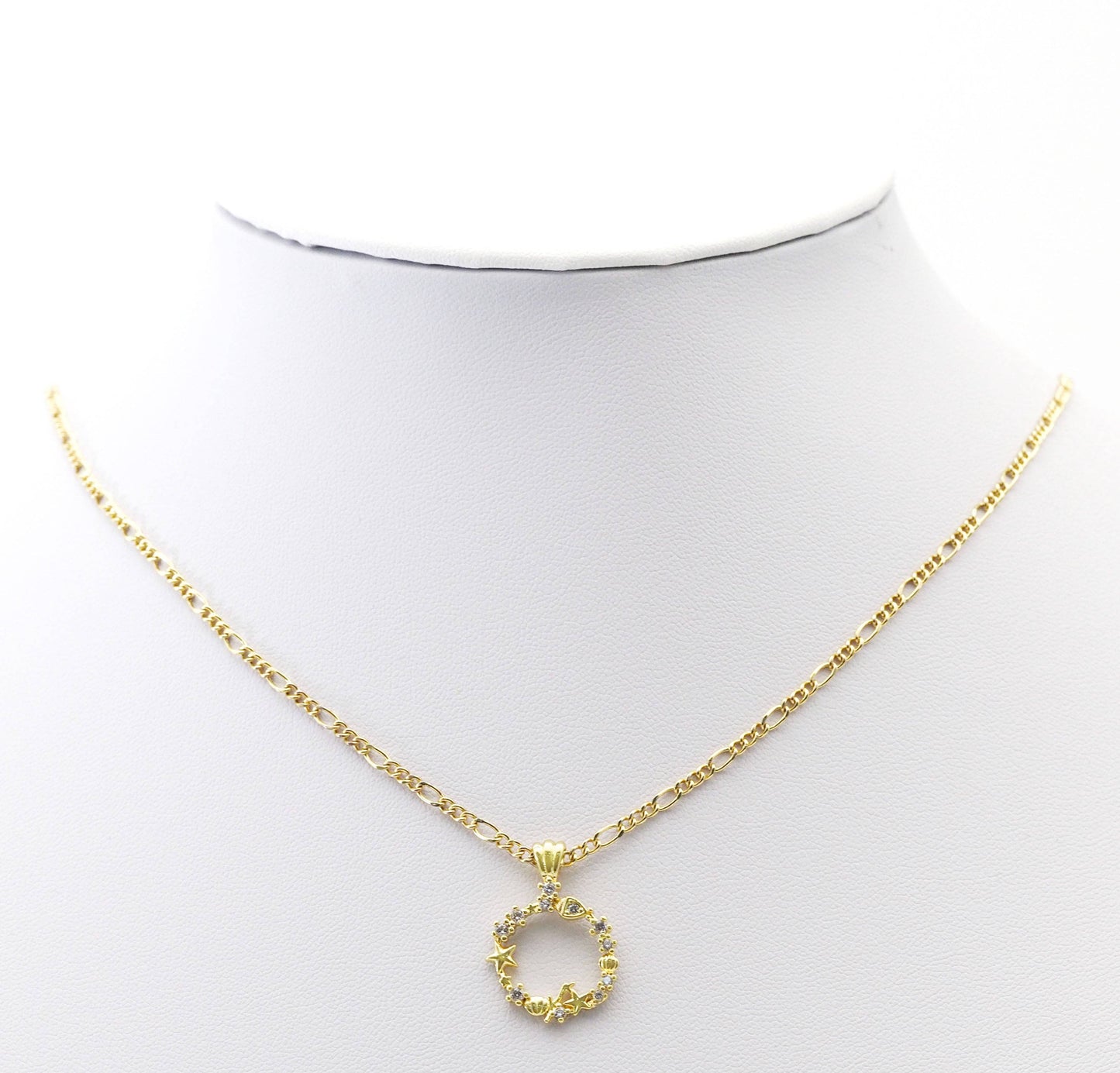 CZ Gold Star Shell Heart Circle Charm, Sku#LK767
