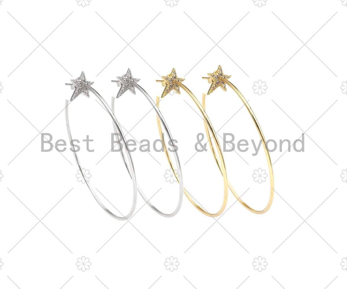 CZ Star Large Hoop Earrings, Sku#J320