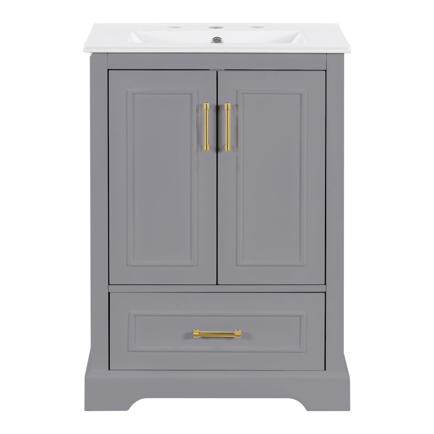 Bathroom Vanity With Sink, 1 Divided Drawer And 2 Soft Close Doors With Double Shelf