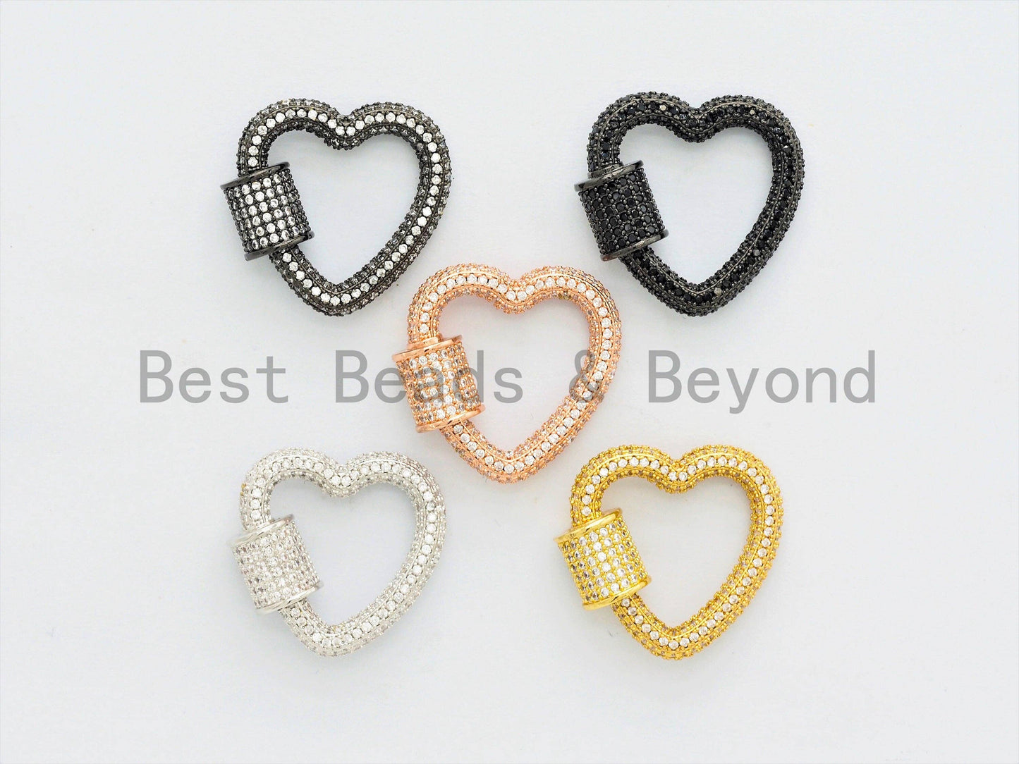 Fully CZ Micro pave Clasp, Gold/Rose gold/Silver/Black, Heart Shape Clasp, 22mm, sku#H139