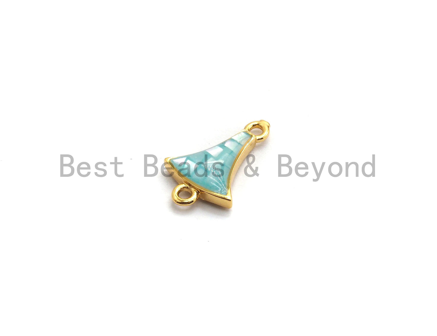100% Natural Shell Aqua Blue Fan Shaped Connector with Gold/Silver Plated Edging, Blue Shell Connector, Shell Jewelry, 10x15mm,SKU#Z262