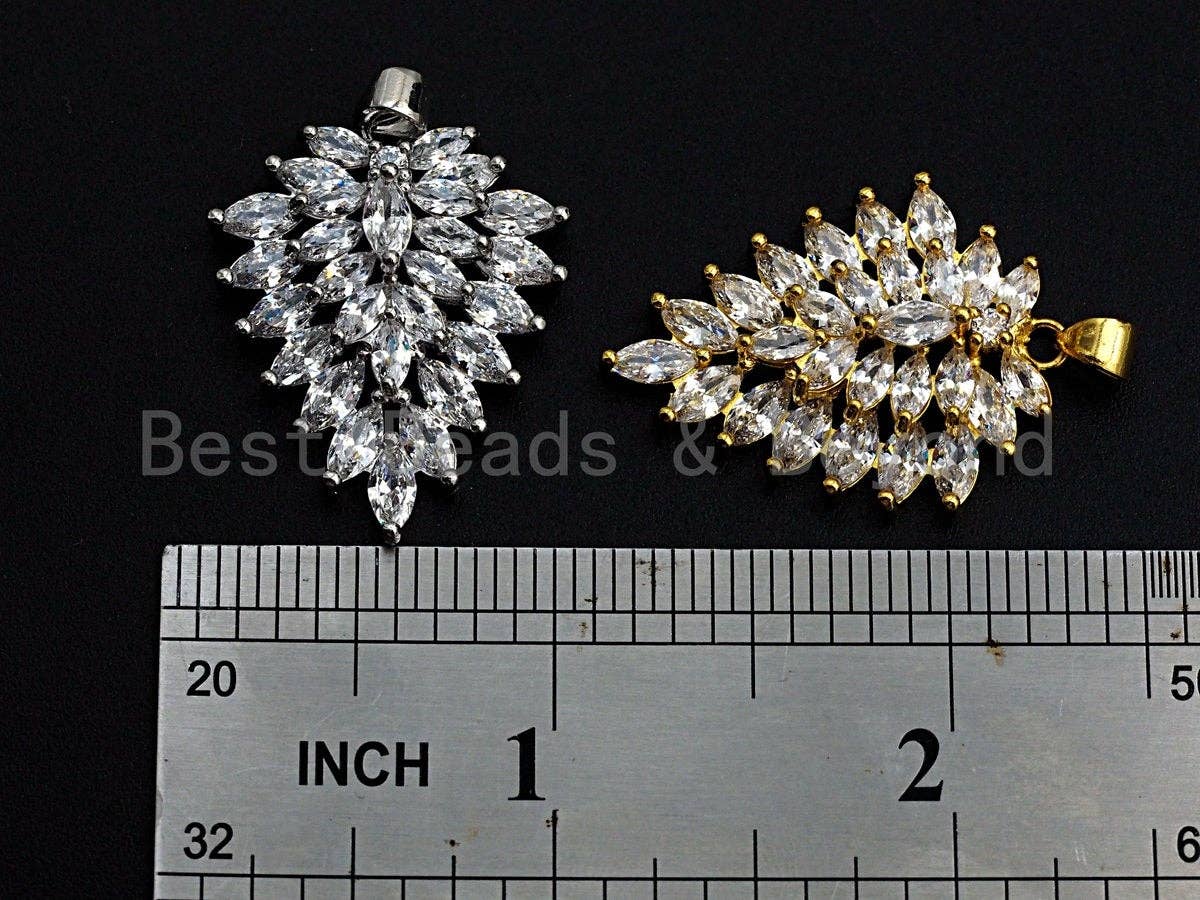 CZ Micro Pave Triangle Shape Pendant, Cubic Zirconia Taper Shape Pendant, Silver/Gold Tone, 24x31mm, Sku#FH64