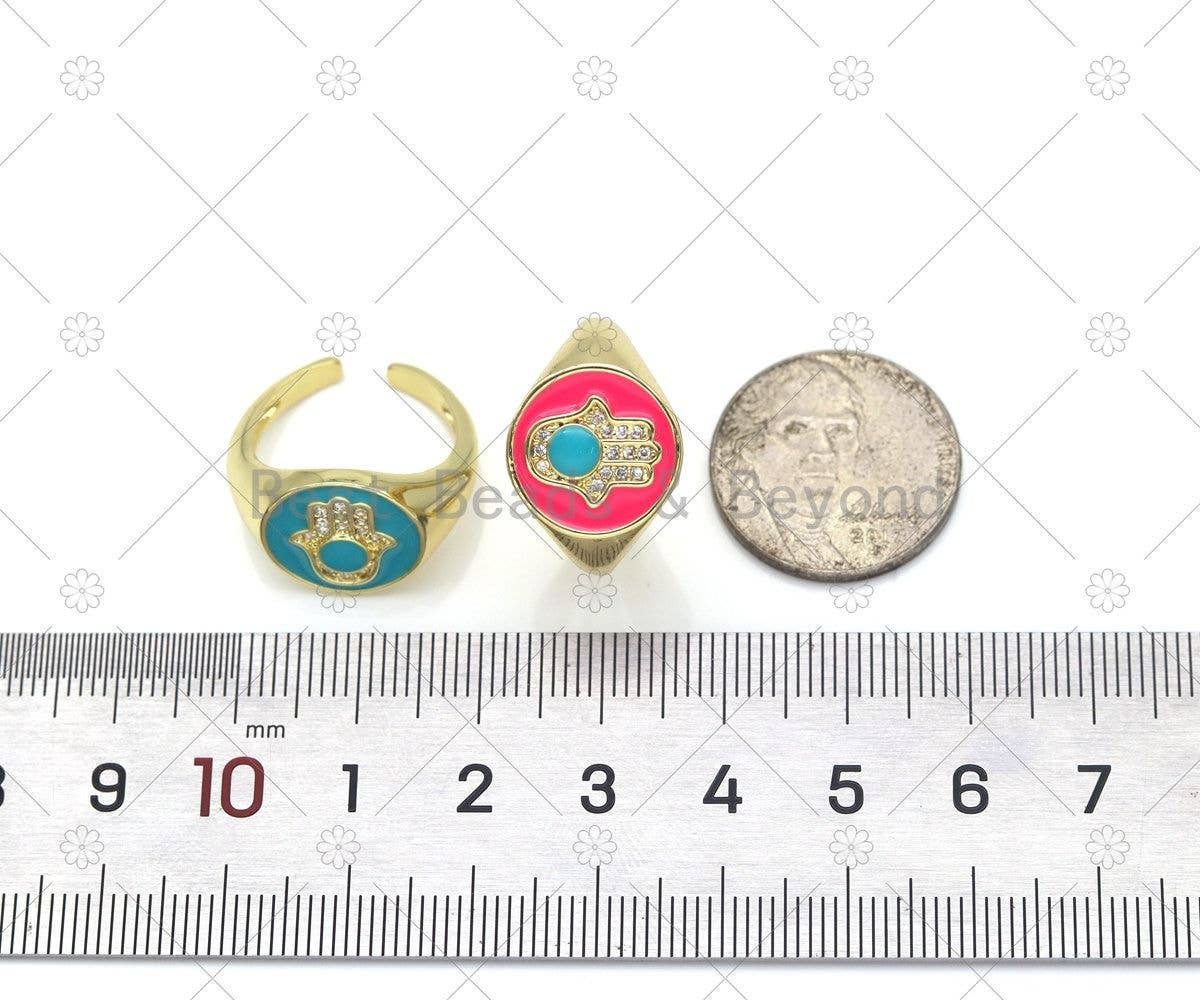 CZ Hamsa Hand on Coin Adjustable Ring, Sku#O86