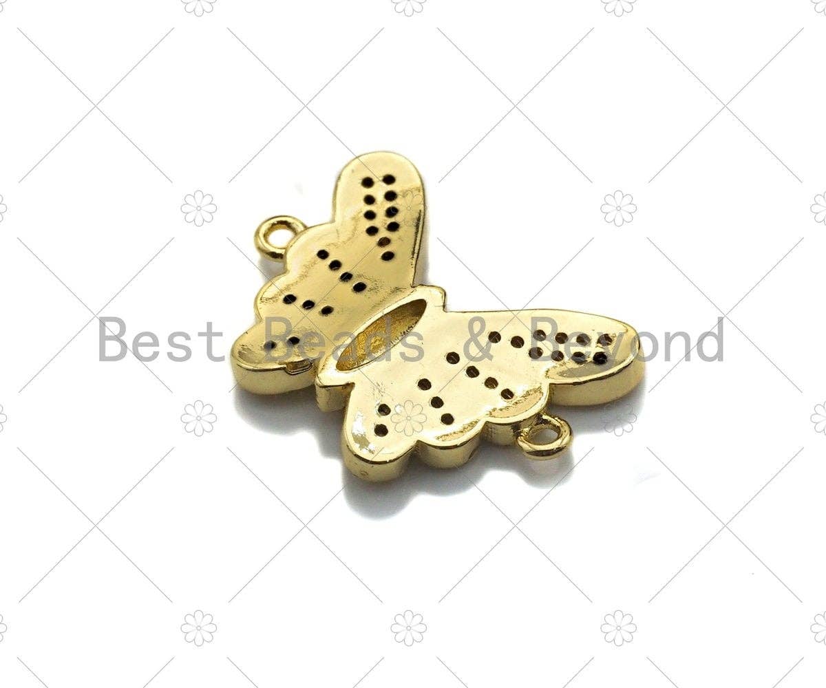 18K Gold Clear CZ Micro Pave Butterfly Connector, Sku#LK65
