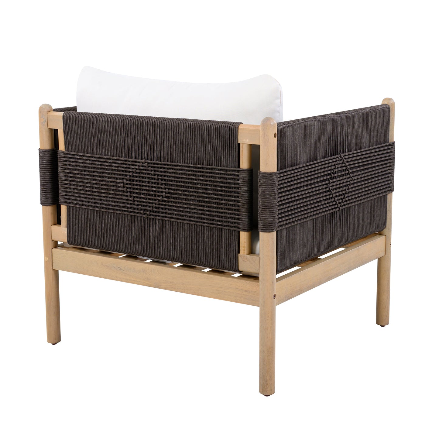 Outdoor Acacia Wood Club Chair with Diamond Rope Weave & Cushions