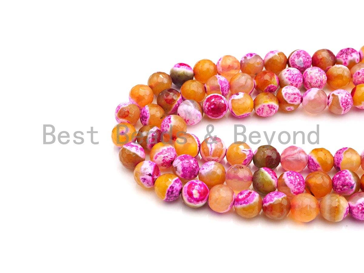 Natural Pink Orange Fire Agate Beads, 6mm/8mm/10mm Round Faceted Fire Agate Beads, 15.5" Full Strand, Sku#UA69