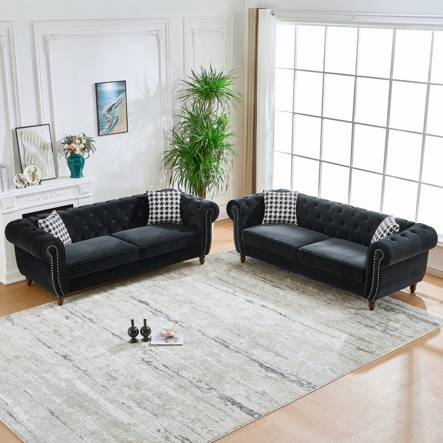 3+3 Seater Chesterfield Velvet Upholstered Sofa