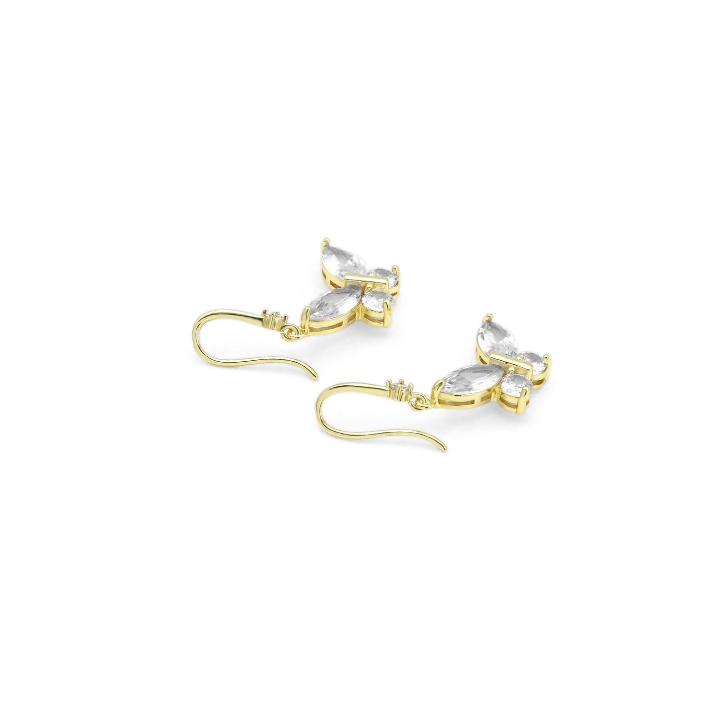 Gold Crystal CZ Butterfly Dangle Earrings, Sku#LK840