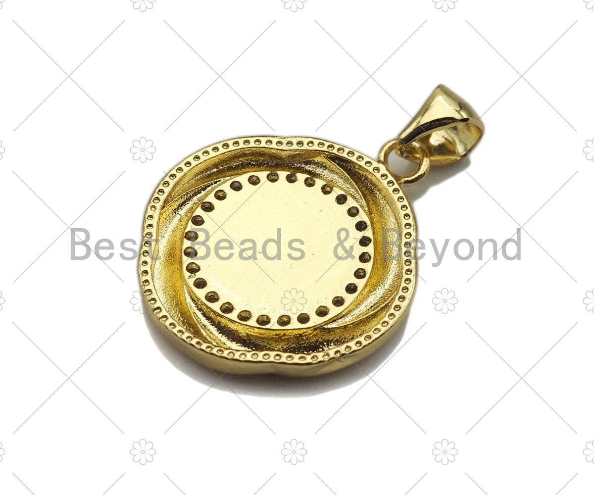 18k Dainty Gold Virgin Mary On Round Flower Shape Charms, Dainty Charms, Gold Pendant, Round Flower Necklace Charms, 18x21mm, Sku#LK168