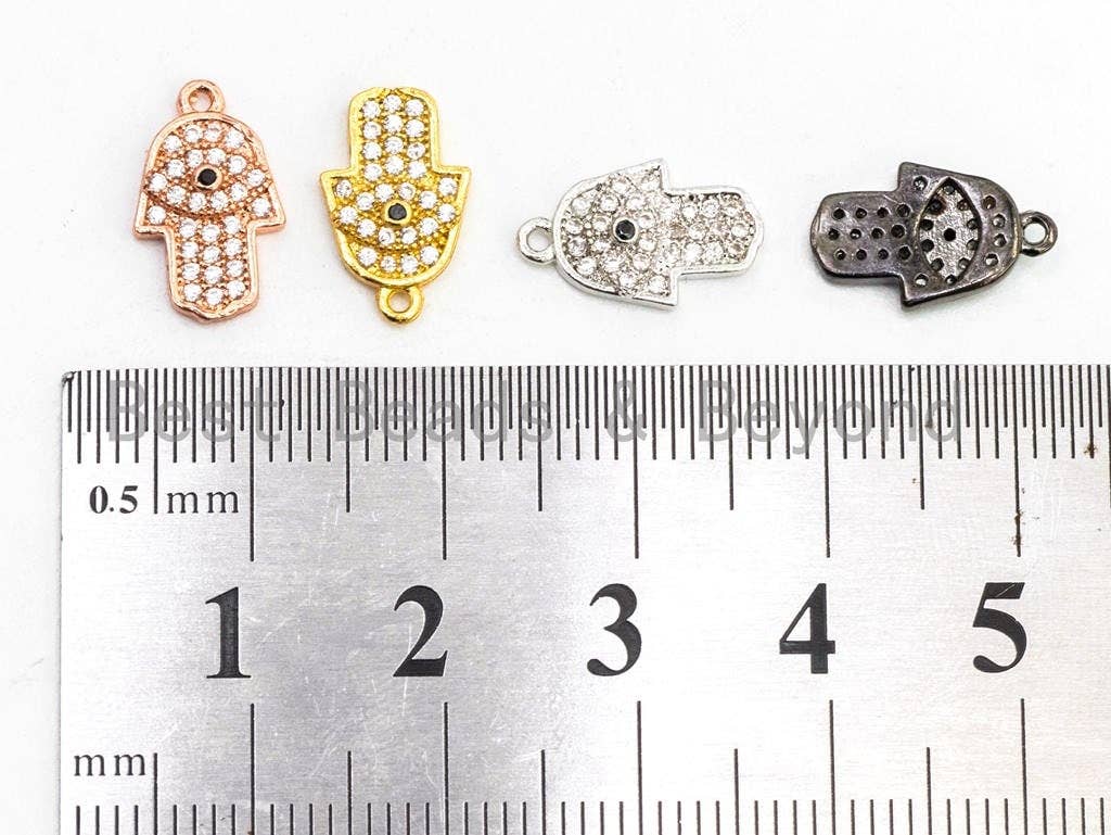 CZ Micro Pave Clear Hamsa Hand Evil Eye Pendant/Charm, Clear Cubic Zirconia Pave Bracelet Charms,8x13mm, sku#B72