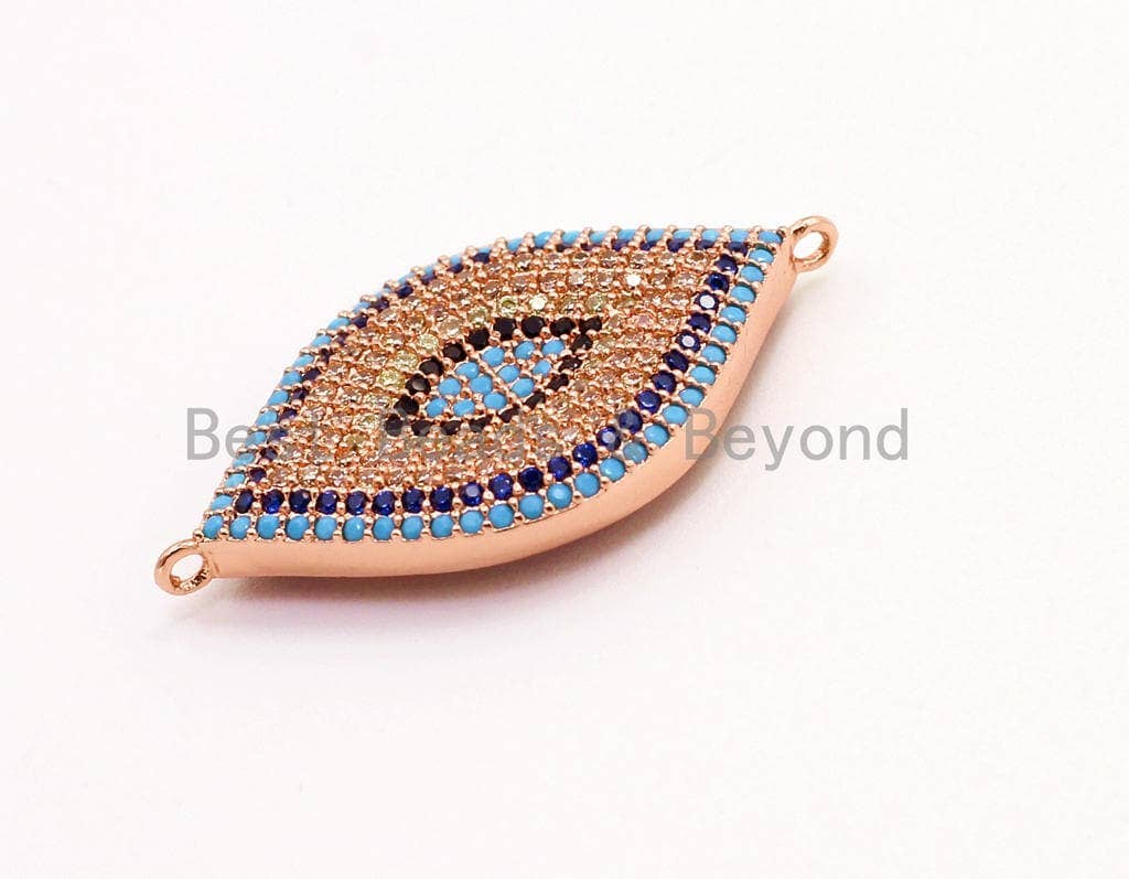 CZ Micro Pave Turquoise Cobalt Black Double Bails Evil Eye Connector/link finding, Cubic Zirconia Space Connector, 20x40mm,sku#E22C