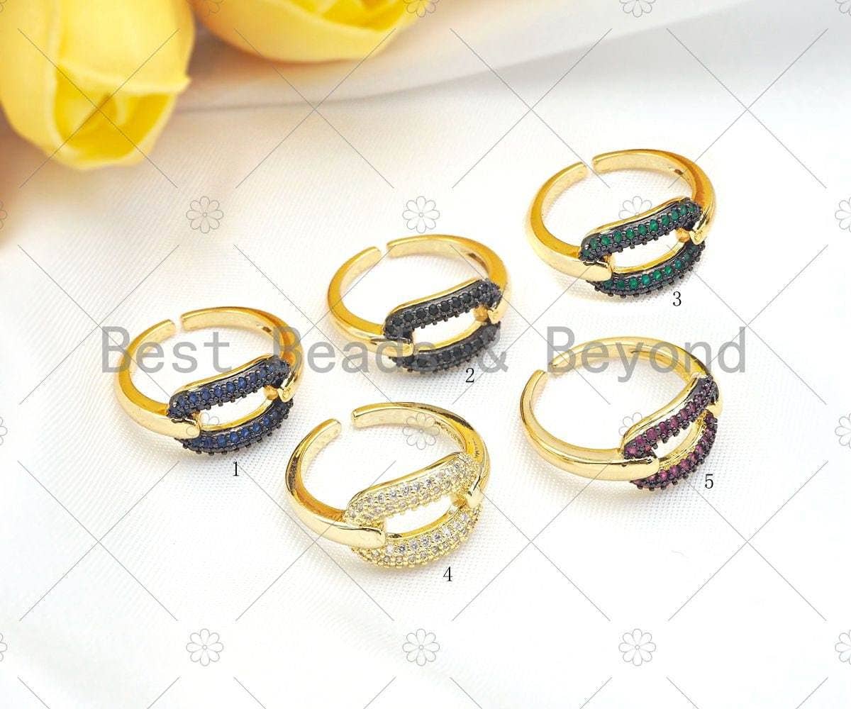 Colorful CZ Oval Link Open Ring, Sku#LD43C