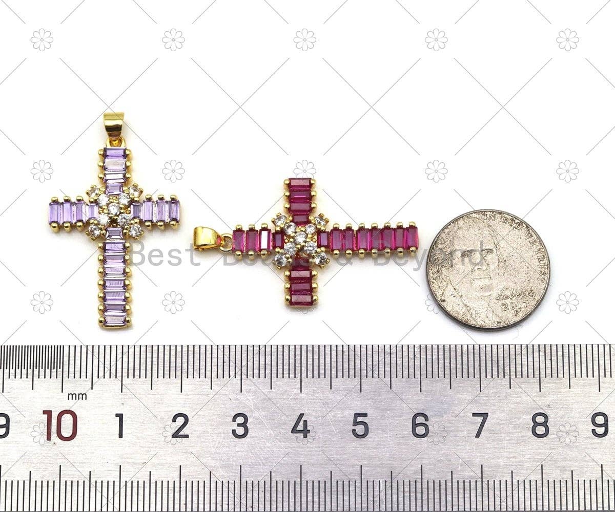Colorful Big CZ Micro Pave Cross Shape Pendant, 18K Gold Filled Cross Charm, Necklace Bracelet Charm Pendant,Sku#JL61